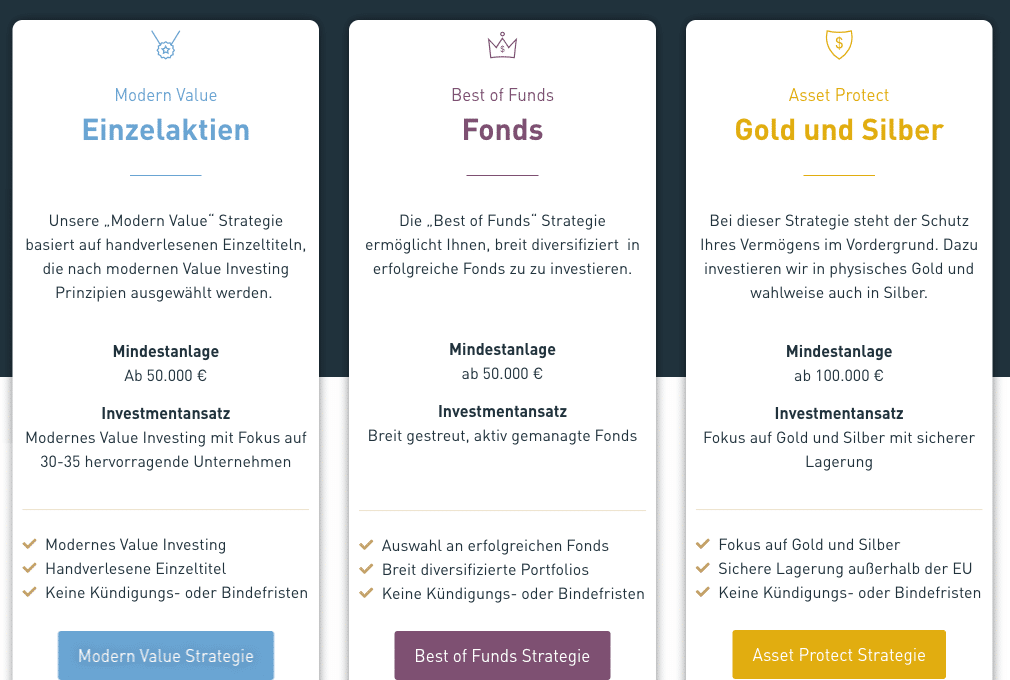 Estably Anlagestrategien Modern Value Best of Funds Asset Protect mit Mindestanlage