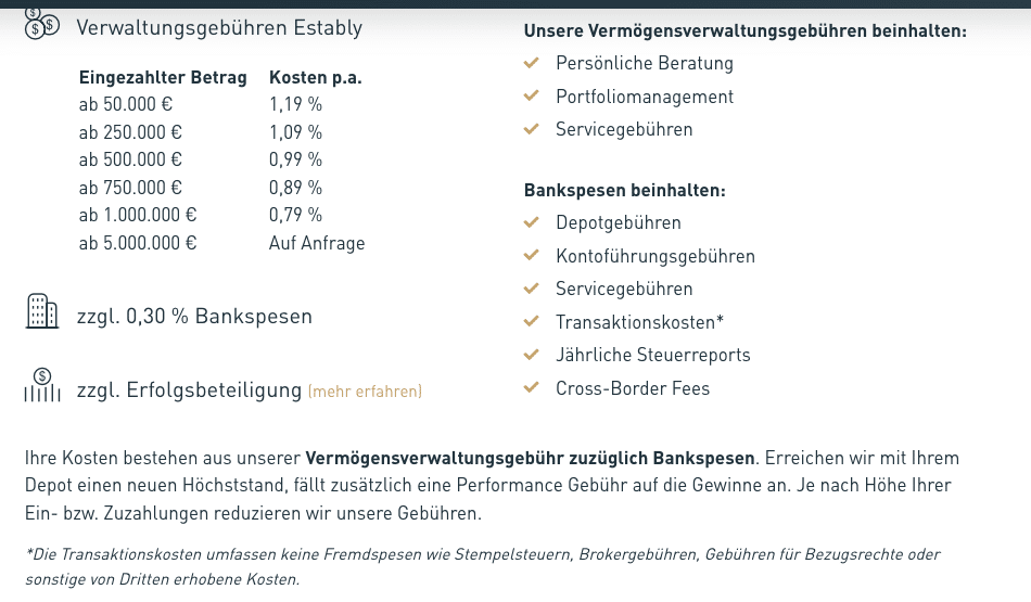 Estably Gebührenstaffel 2026 Verwaltungsgebühr nach Anlagesumme