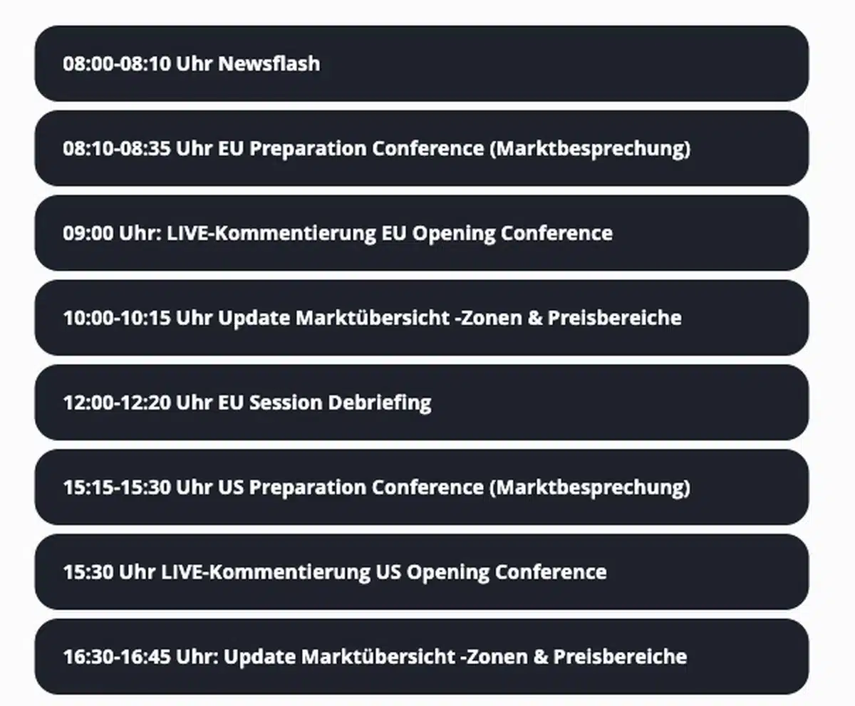TradersTalk Sendeplan: Programmpunkte von 8:00 bis 16:45 Uhr