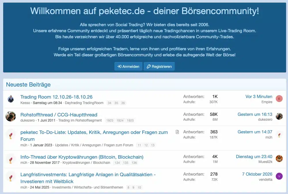 Börsenforum peketec: neueste Beiträge mit Trading Room, Rohstoffthread und Krypto-Thread