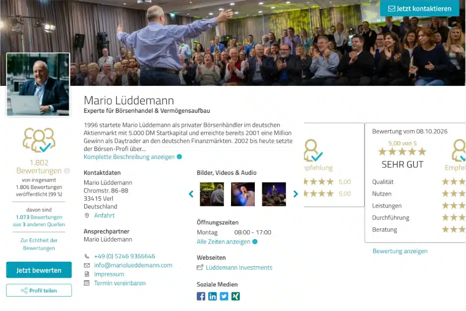 Mario Lüddemann: ProvenExpert-Profil mit Bewertungsanzahl, Stand Oktober 2026