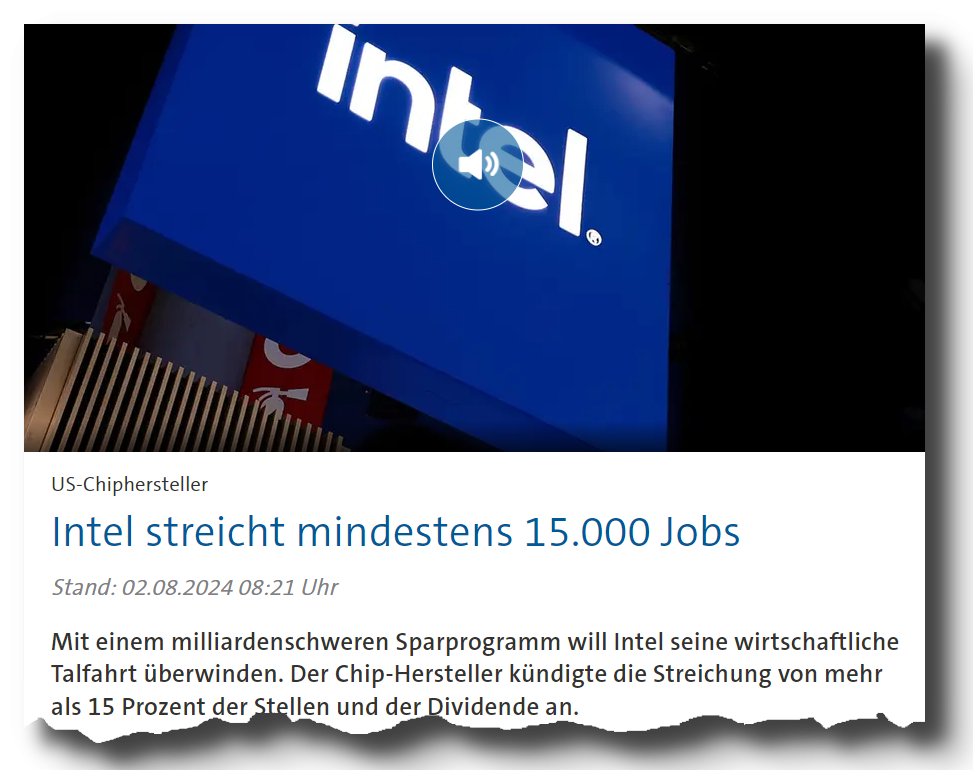 Die besten 5 Halbleiter-Aktien für Trading und Investitionen (2025) Ausriss aus einer Nachrichtensendung: "Intel streicht Jobs"