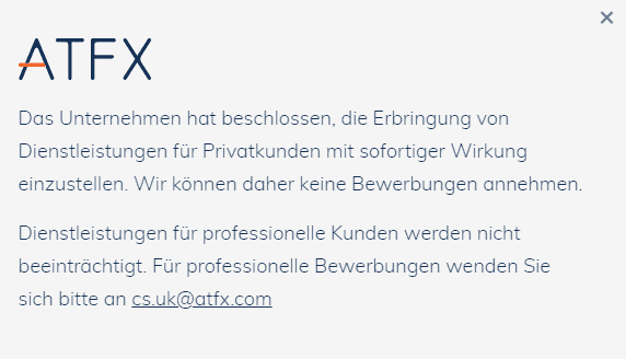 ATFX Einstellung der Tradingservices von Privatkunden