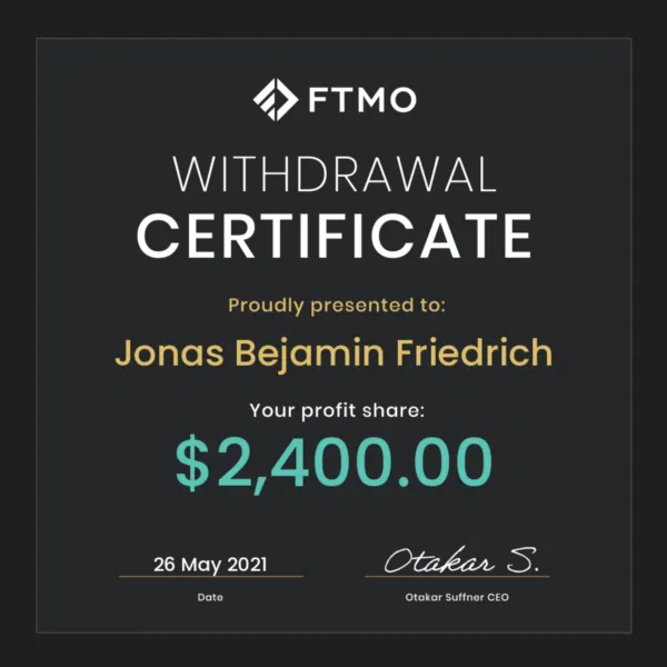 FTMO Zertifikat Gewinnauszahlung