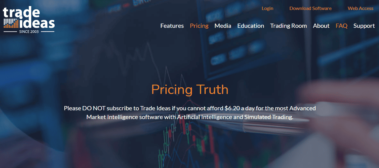 Screenshot der Webseite von TradeIdeas mit Infos zum Scanner