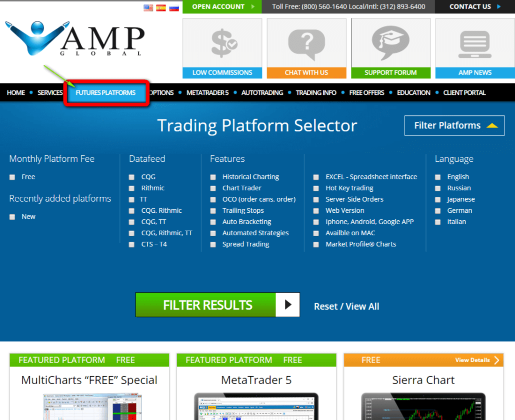 Blick auf die AMP Global Webseite mit Anmeldung für Demokonto