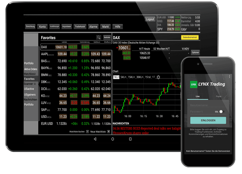 Screenshot der Mobilen Applikation von Lynx Broker 