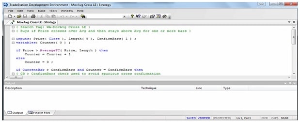 Ein Beispiel für den Editor in TradeStation und der darin genutzten Programmiersprache EasyLanguage.