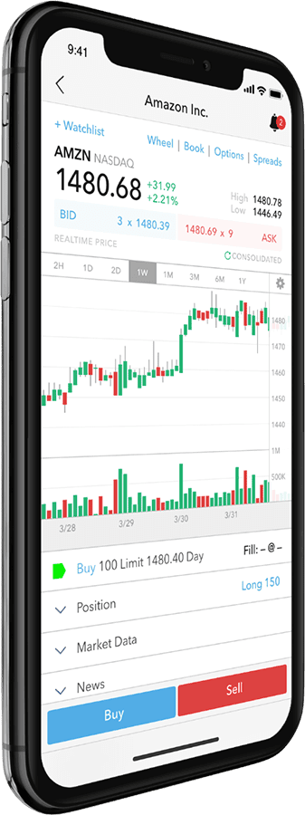 Die App von Interactive Brokers. Hier an dem Beispiel der Amazon Aktie sieht man direkt die wichtigsten Informationen inklusive eines Charts, Nachrichten usw.