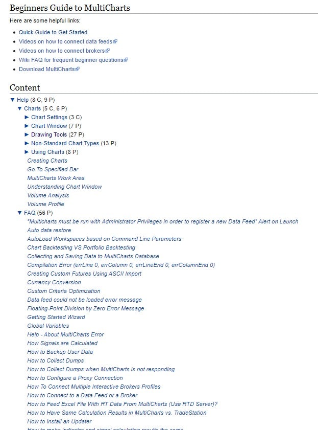 Ein Einblick in das MultiCharts Wiki, in dem sämtliche Fragen und Funktionen zu der Tradingplattform beantwortet und erklärt werden.
