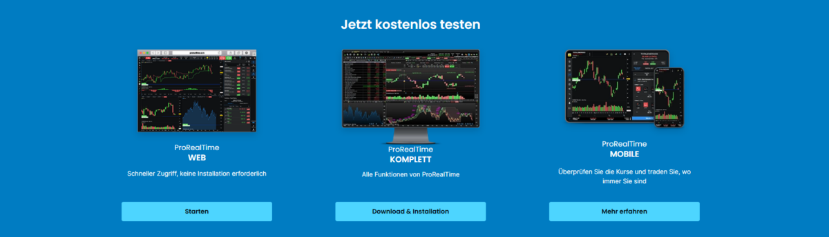 die angebotenen plattformen von prorealtime für web, komplett und mobile