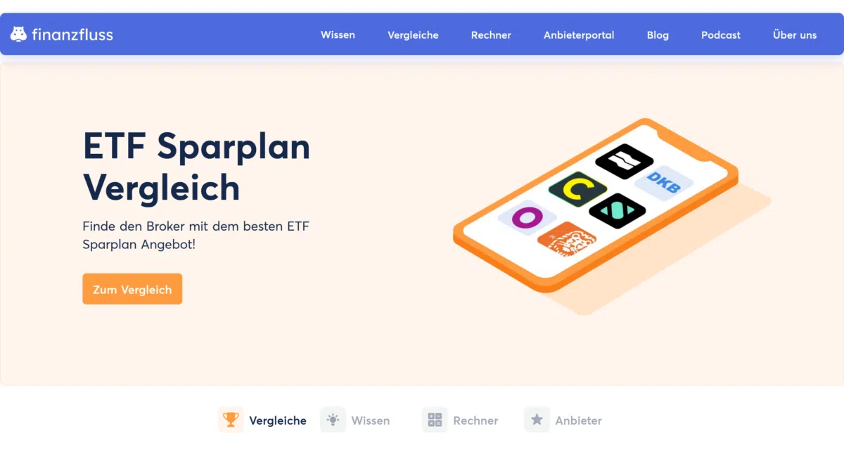 Finanzfluss Webseite ETF Sparplan Vergleich Screenshot