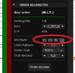 Stereotrader-intelligente Orders CS, CV, RV und NT