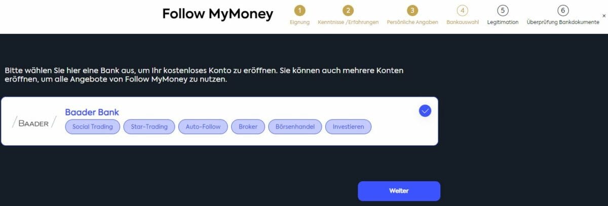 bankauswahl bei followmymoney baader bank einzige wahl