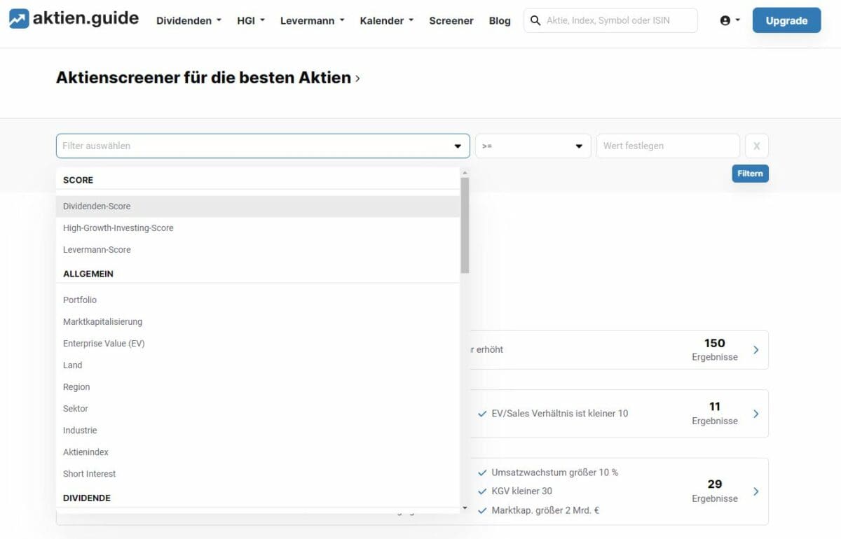 der aktien.guide aktienscreener ist einfach zu verwenden und übersichtlich