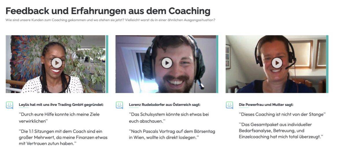 Erfahrungsberichte von Teilnehmern von finance.coach