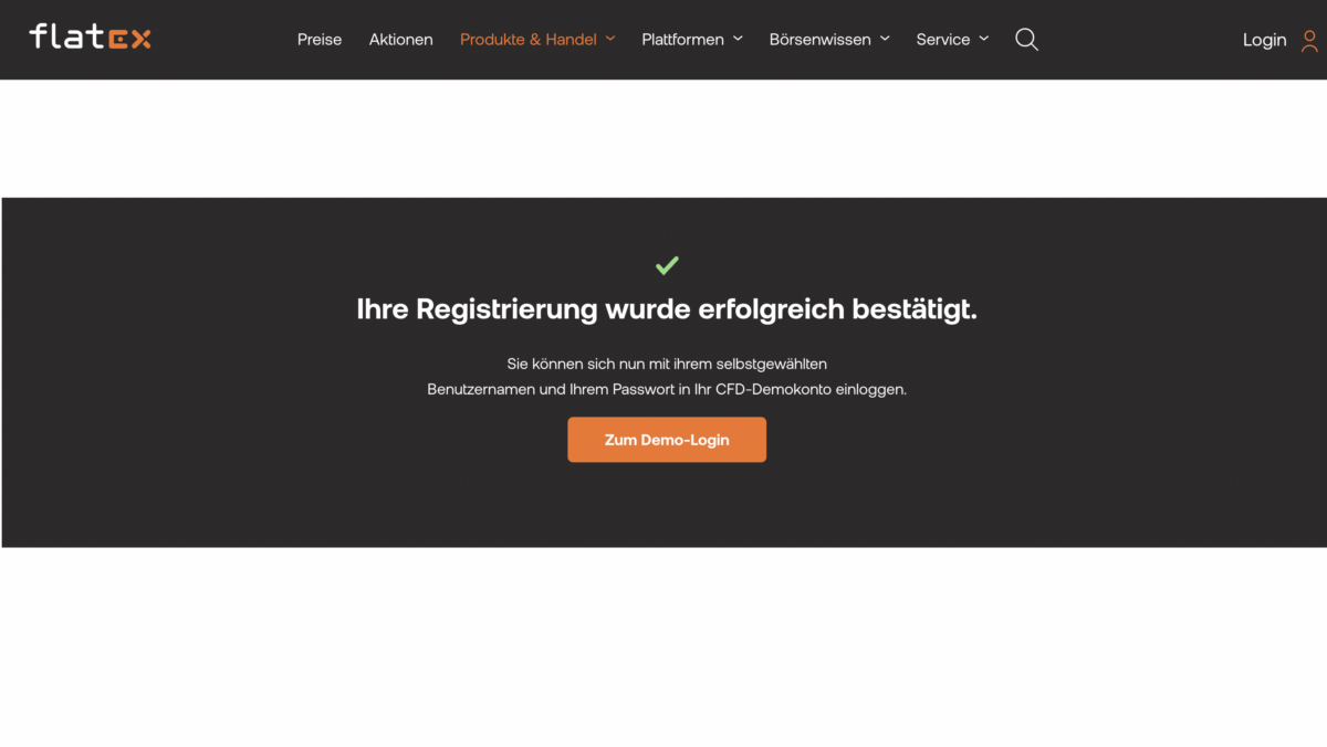 das Bild zeigt die Registrierungsbestätigung