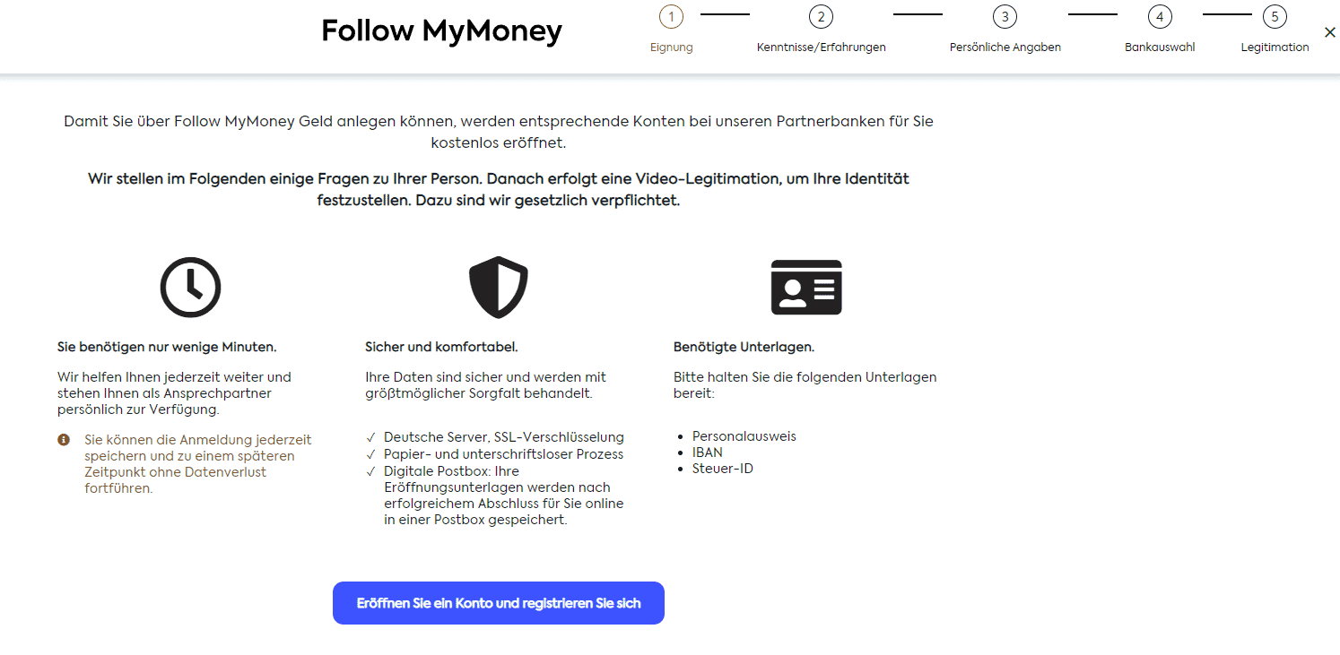 Registrierung bei Follow MyMoney