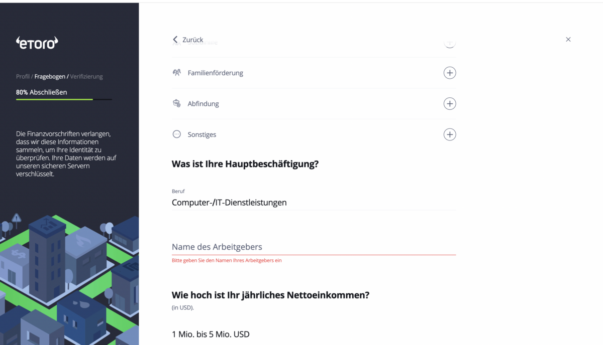 das Bild zeigt Fragen von etoro für das kostenlose demokonto
