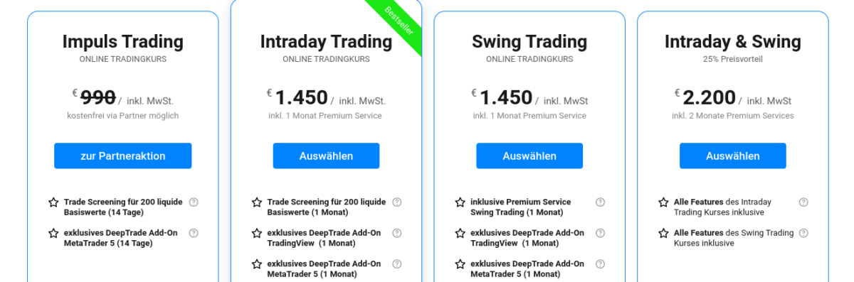 Preisübersicht von Heiko Behrendt. Die Preise fangen bei 990 Euro an.