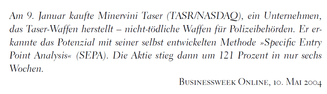 Notiz der Businessweek Online zum Trade von M. Minervini in TASR