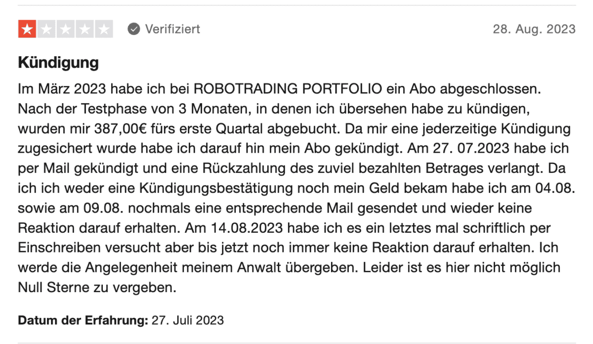 negative Bewertung über das Abo des  Investor Verlags