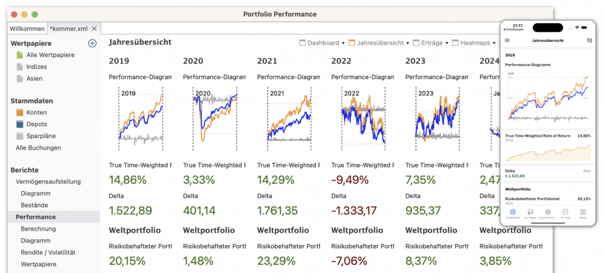 Screenshot von Portfolio Performance Überblick