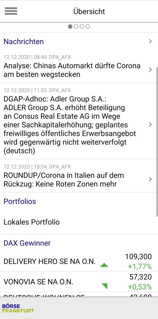 Screenshot der Frankfurter Wertpapier App