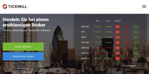 Screenshot der Webseite von Tickmill
