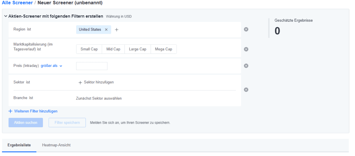 Aktienscreener von yahoo finance